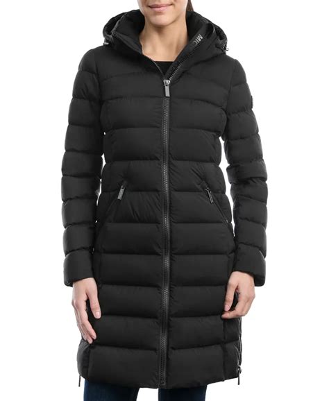 michael kors women's hooded faux-leather-trim puffer coat|Michael Kors lightweight puffer coats.